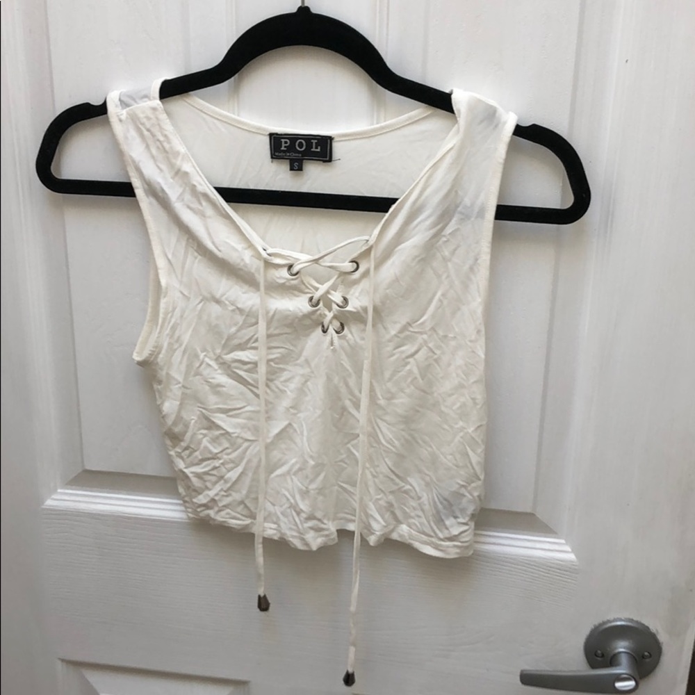 White Crinkled Tie Crop Top